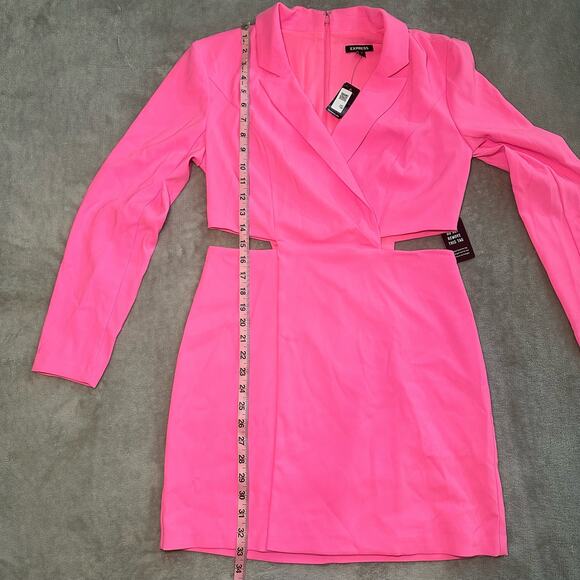 Express Blazer Mini Dress Women Size M Hot Pink Gum Pop Cut Out Glam Stretch NEW - Picture 7 of 12